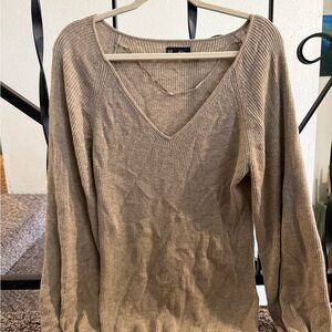 GAP Tan Ribbed V-Neck Blouse
